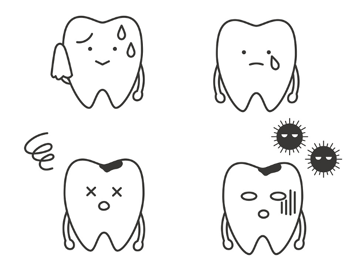 Character set of teeth with sweaty or sad expressions