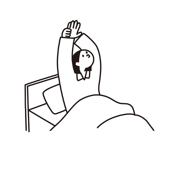 Line drawing vector of a woman stretching out in bed