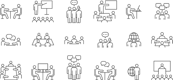 Set of pictograms of line drawings about business