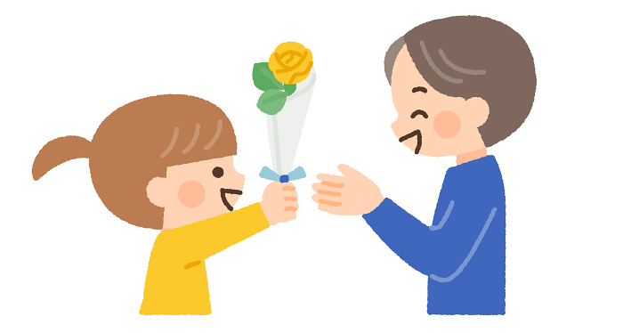 Clip art of child sending yellow roses on Father's Day.