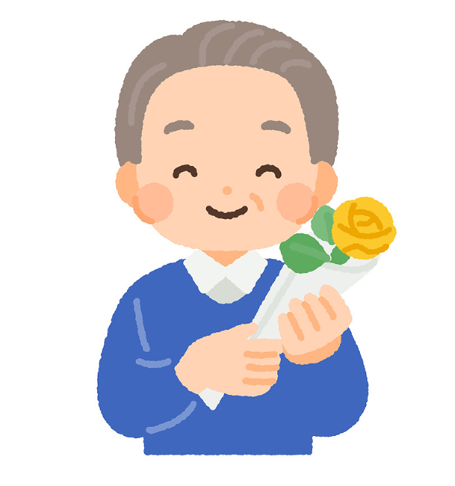 Clip art of senior man with yellow roses