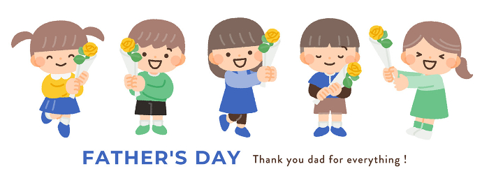Clip art of children holding yellow roses on Father's Day.