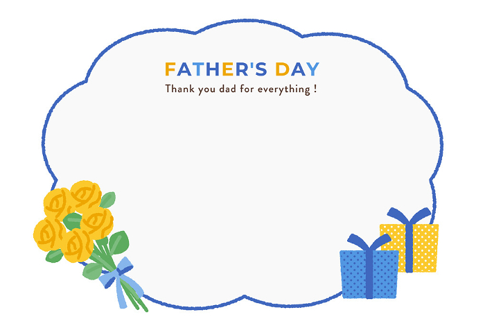 Father's Day card illustration of a gift and yellow roses