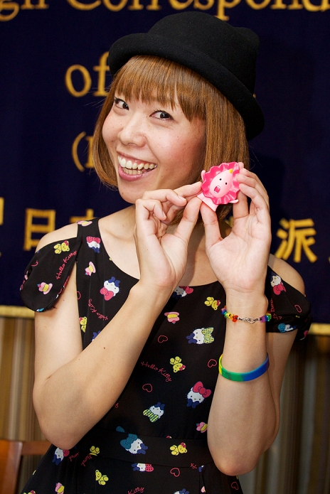 Arrested for distributing 3D data of genitalia Ms. Bakudanashiko s press conference July 24, 2014, Tokyo, Japan   Megumi Igarashi  Rokudenashiko , poses for the cameras at The Foreign Correspondents  Club of Japan on July 24, 2014. Igarashi also known as Rokudenashiko was arrested last week for distributing data by internet that allowed recipients to make 3D prints of her vagina. Japan still outlaws the depiction of actual genitalia even though it has a large pornography industry. The artist Igarashi had been trying to raise funds online to pay for the construction of a kayak modelled on the shape of her genitals. Before her arrest she had collected 1 million yen  9,831USD  through a crow funding website and in exchange for donations she had supplied data to supporters that would let them create 3D prints of her genitals.  Photo by Rodrigo Reyes Marin AFLO 