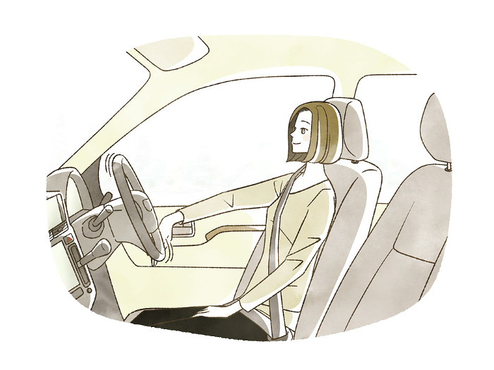 Woman driving in self-driving car