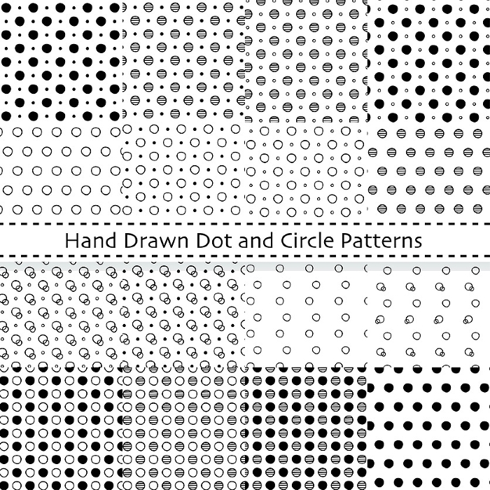 Hand drawn dots and circles pattern set, simple circular pattern background material, seamless pattern