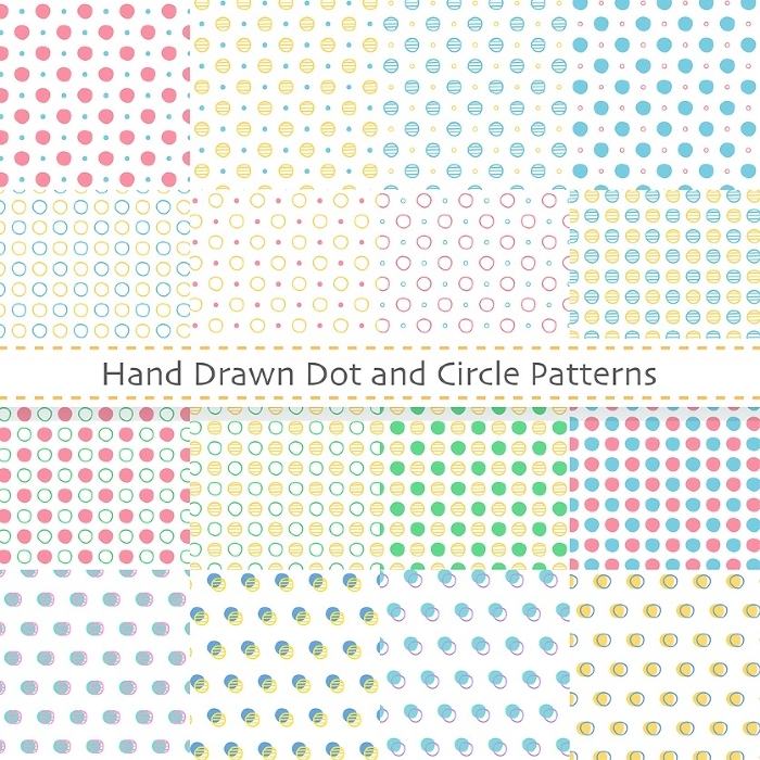 Hand drawn dots and circles pattern set, simple circular pattern background material, seamless pattern