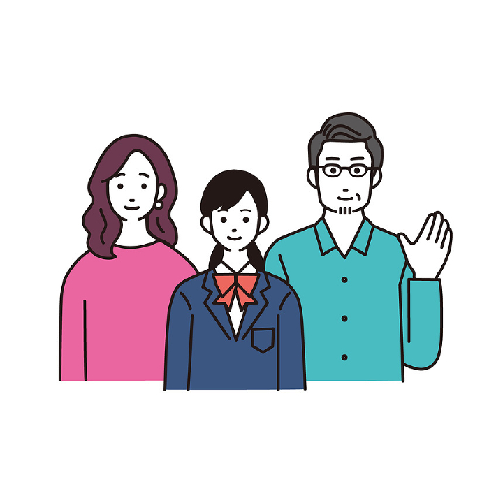 Simple illustration of middle and high school children and their parents