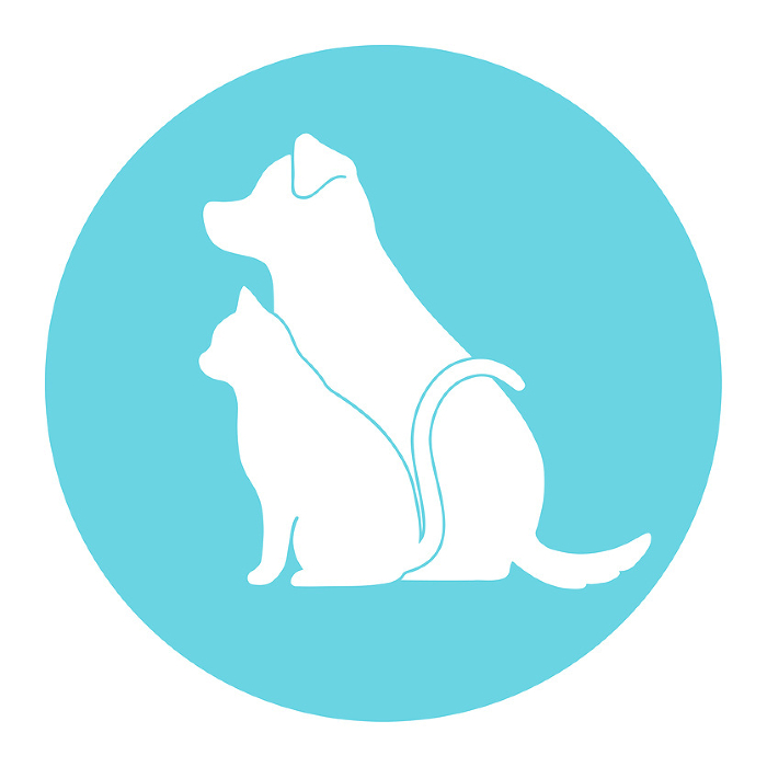 Simple and cute silhouettes of a dog and a cat, round shape