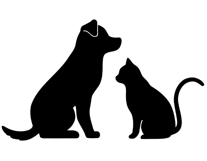 Simple and cute silhouettes of a dog and a cat