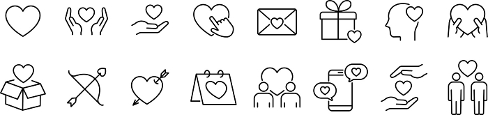 Monochrome line drawing icon set about love