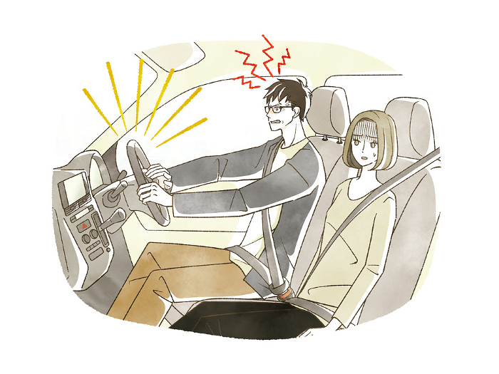 Frustrated men and disillusioned women behind the wheel of a car.