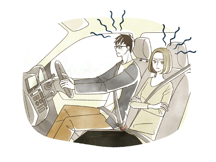 Man and woman fighting while driving.