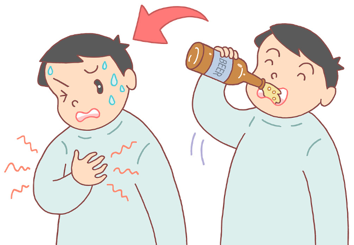 Illustration of disease - Acute alcohol intoxication and alcohol allergy