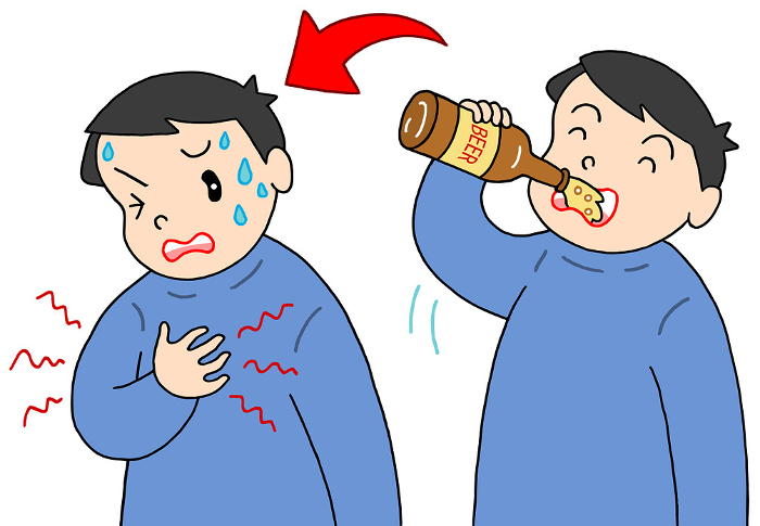 Illustration of disease - Acute alcohol intoxication and alcohol allergy