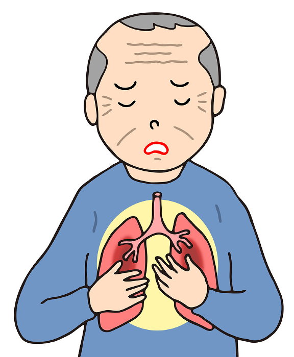 Illustration of diseases and illnesses - pneumonia, elderly, low immunity
