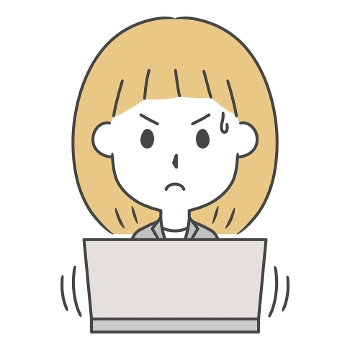 Clip art of woman in suit concentrating on computer work