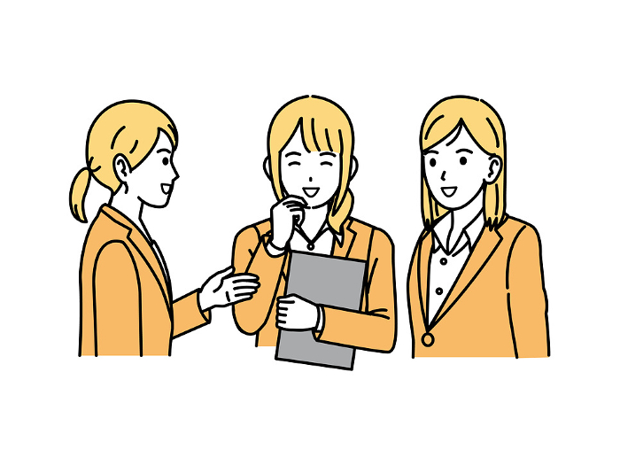 Illustration of women company employees meeting and discussing with each other.