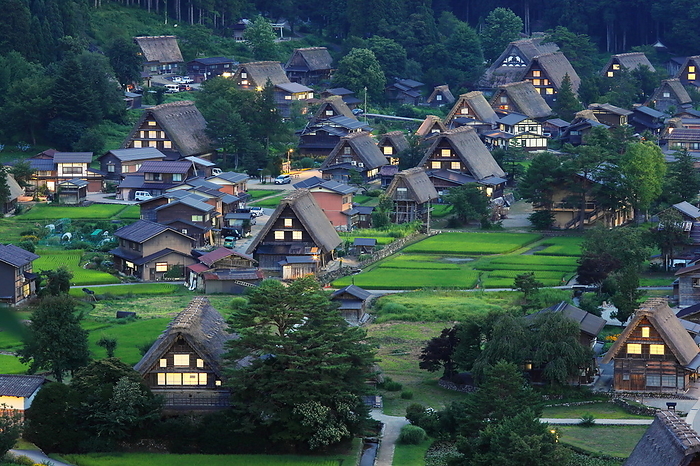 Shirakawa Gassho-Zukuri Village at dusk Shirakawa Village, Gifu Prefecture
