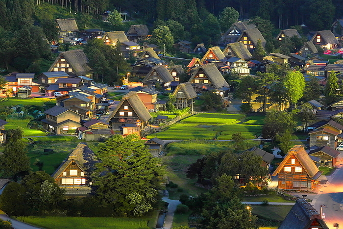 Shirakawa Gassho-Zukuri Village at dusk Shirakawa Village, Gifu Prefecture