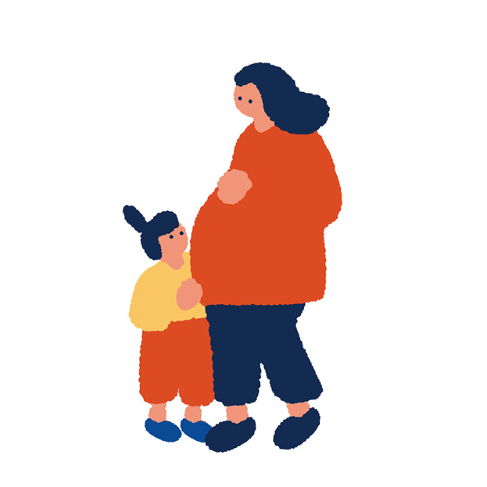 Simple and flat illustration of a pregnant woman and her child.