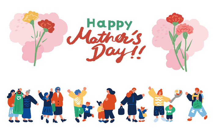 Clip art of Mother's Day : parent and child and carnation