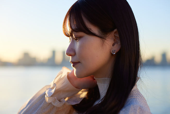 Japanese woman looking into the distance