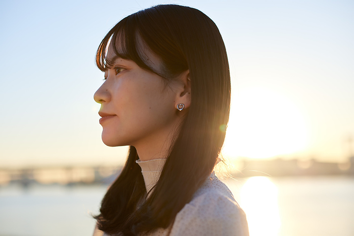 Japanese woman looking into the distance