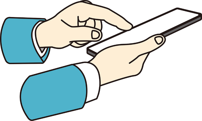 Close-up illustration of a hand tapping a smartphone