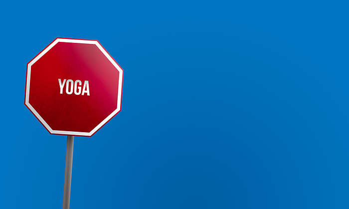 yoga   red sign with blue sky yoga   red sign with blue sky, by Zoonar Markus Beck