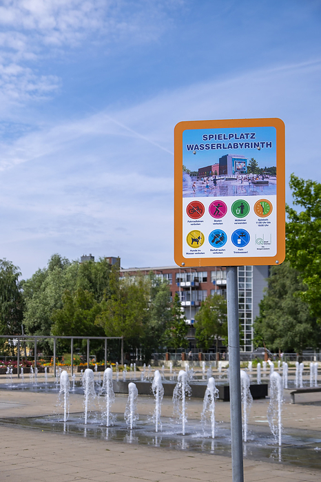 Information sign  Information sign Playground Water Labyrinth., by Zoonar AnnaReinert