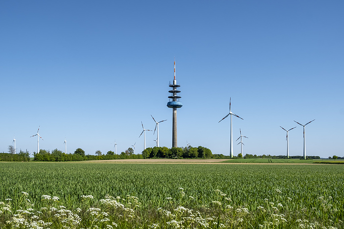 Wind turbines and telecommunications tower on the Sch ppinger Berg Wind turbines and telecommunications tower on the Sch ppinger Berg, by Zoonar AnnaReinert