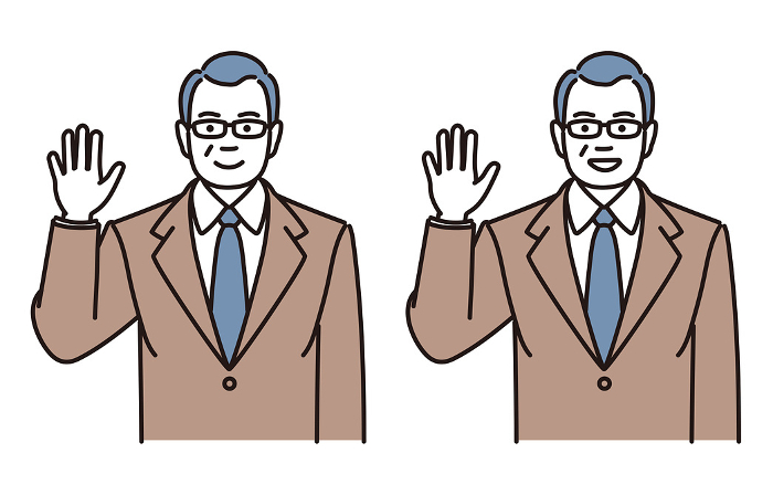 Simple illustration set of middle-aged businessman raising his hand