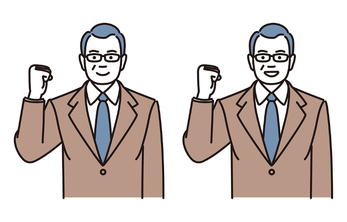 Simple illustration set of a middle-aged businessman posing with guts