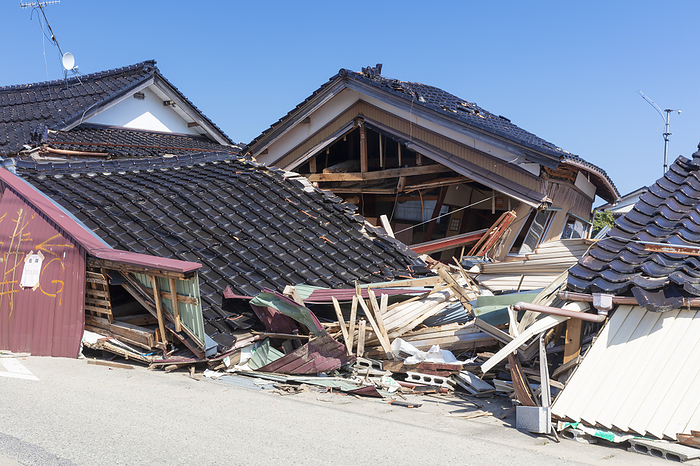Houses destroyed by earthquake and tsunami, Noto Peninsula, Ishikawa Prefecture