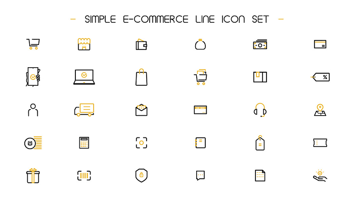 Simple line icon set with online shopping motif (yellow)