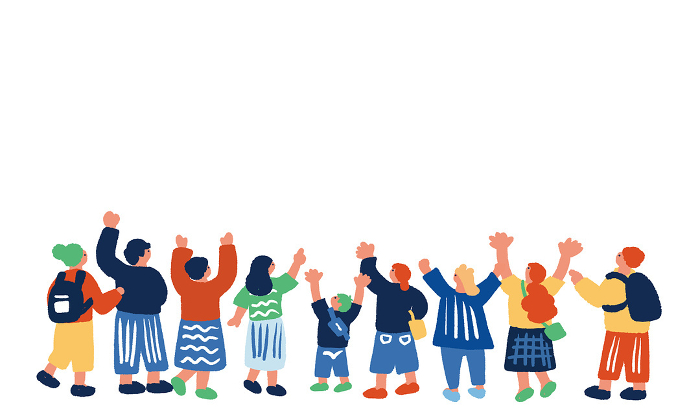 Clip art of people in the back with their hands raised in joy