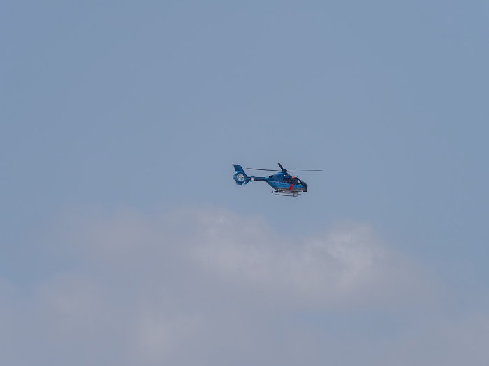 Blue sky and Osaka Prefectural Police helicopter