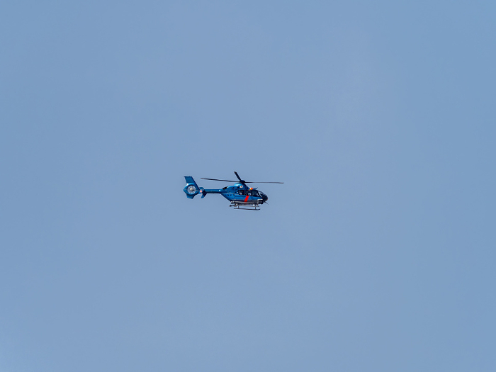 Blue sky and Osaka Prefectural Police helicopter