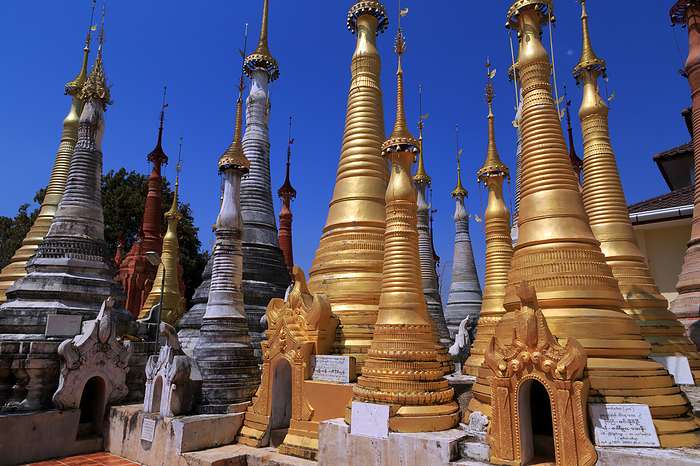 Some of the 1054 pagodas of the Indein pagoda forest at Inle Lake in Myanmar Some of the 1054 pagodas of the Indein pagoda forest at Inle Lake in Myanmar, by Zoonar Andreas Edelm
