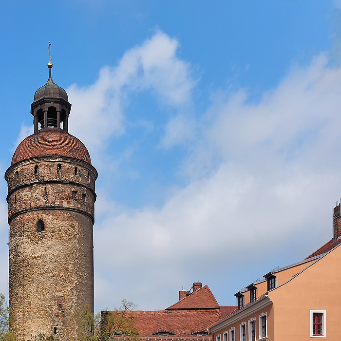 Tower  Tower Nikolaiturm in the old town of city Goerlitz, Saxony, Germany, by Zoonar Katrin May