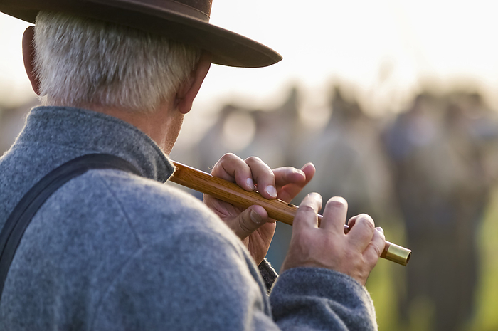 NA Man plays a piccolo at a reenactment of the Civil War Battle of Franklin  Franklin, Tennessee, United States of America, by Michael Melford   Design Pics