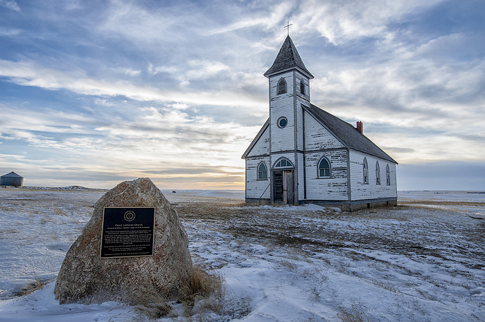 NA Peace Lutheran Church stands lonely on a hilltop near Stonehenge, Saskatchewan  Saskatchewan, Canada, by Robert Postma   Design Pics