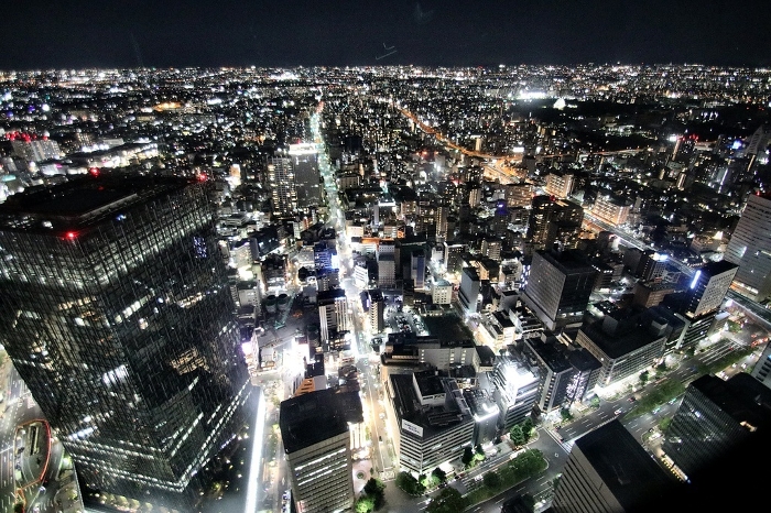 Futuristic night view of a big city... Nagoya 