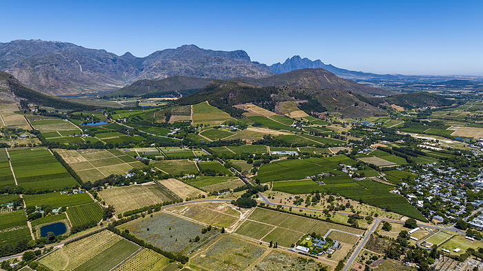Aerial of Franschhoek, wine area, South Africa Aerial of Franschhoek, wine area, Western Cape Province, South Africa, Africa, by Michael Runkel