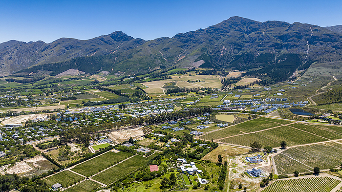 Aerial of Franschhoek, wine area, South Africa Aerial of Franschhoek, wine area, Western Cape Province, South Africa, Africa, by Michael Runkel
