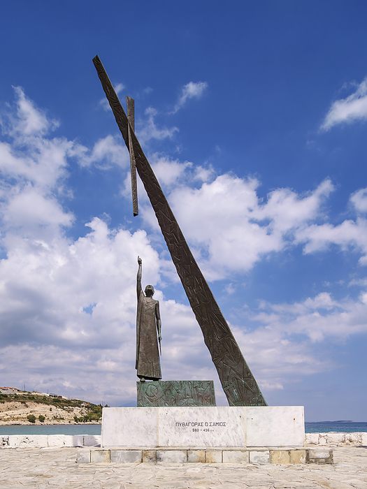 Statue of Pythagoras, Port of Pythagoreio, Samos Island, North Aegean, Greece Statue of Pythagoras, Port of Pythagoreio, Samos Island, North Aegean, Greek Islands, Greece, Europe, by Karol Kozlowski