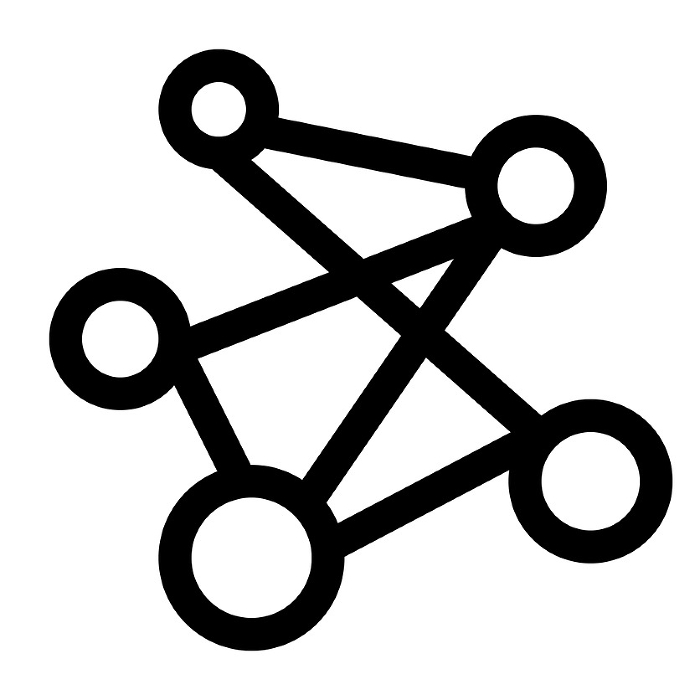 Line-style icons representing networks and the Internet