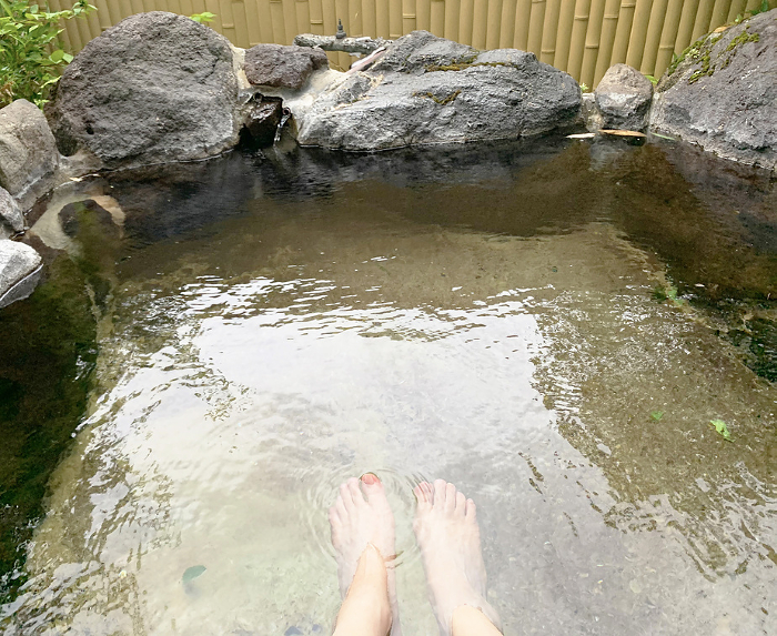 Footbath in an open-air rock bath spa, Yufuin, Oita Prefecture (Yufuin)