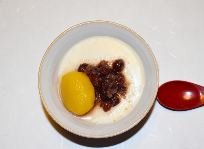 Japanese sweets with chestnuts and red bean paste azuki